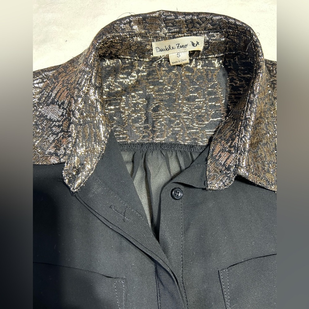 Black Sheer Blouse with Gold Accents - Picture 3 of 5